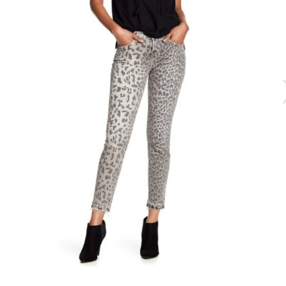 Current/Elliott Stiletto Leopard Raw Hem Jeans